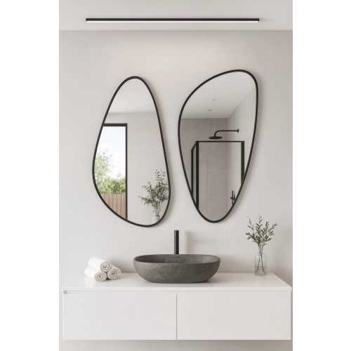 Lustra RIVER FLOW – zestaw 2 nieregularnych luster łazienkowych w czarnej ramie, nowoczesny design do łazienki lub przedpokoju